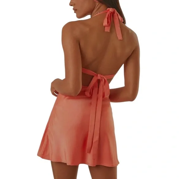 PEPPERMAYO Elegant Coral Halter MINI Dress Size 6 - Picture 5 of 9